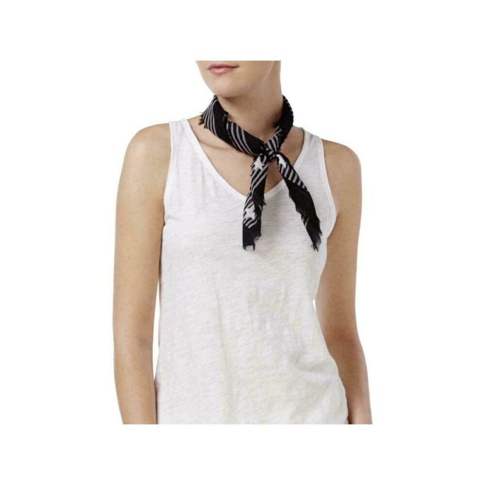 INC Womens Navy Black Cotton Stars And Stripe Fringed Bandana Lightweight Scarf